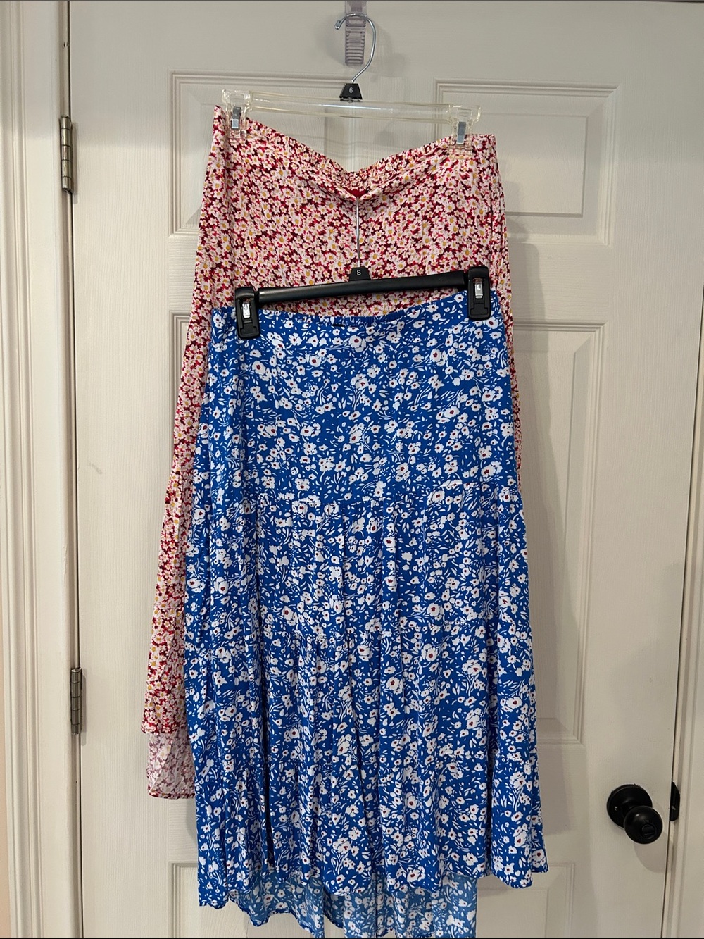Floral A-Line Midi Skirt - Blue and Pink